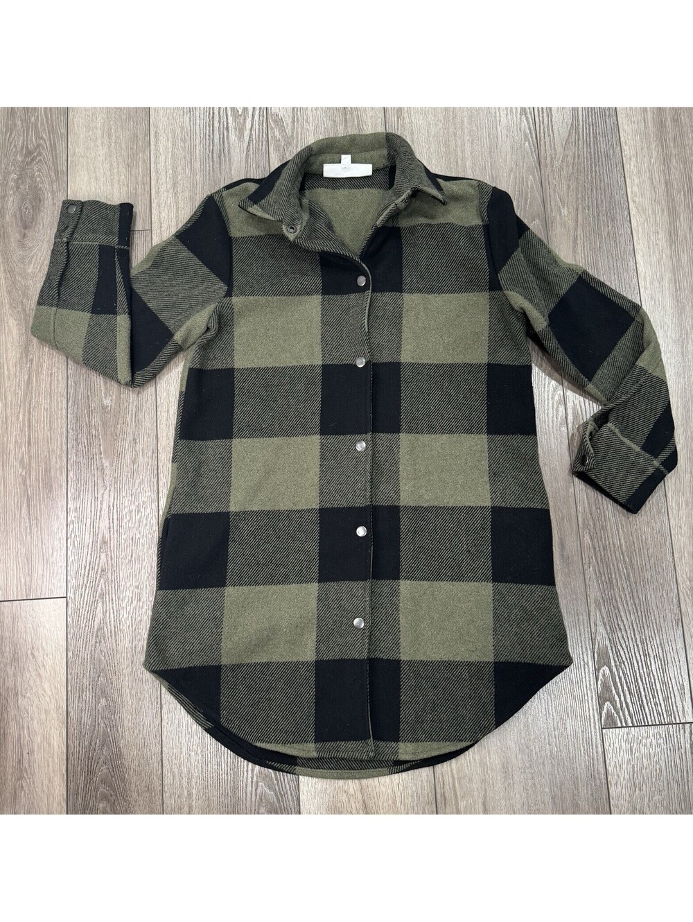 BB Dakota by Steve Madden Womens Eldridge Long Plaid Flannel Jacket Sage Size Xs